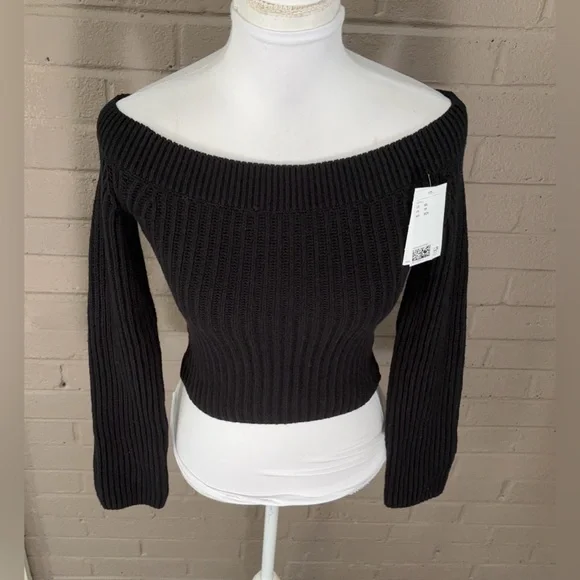 H&M NWT black cropped off shoulder sweater XS - Picture 6 of 15